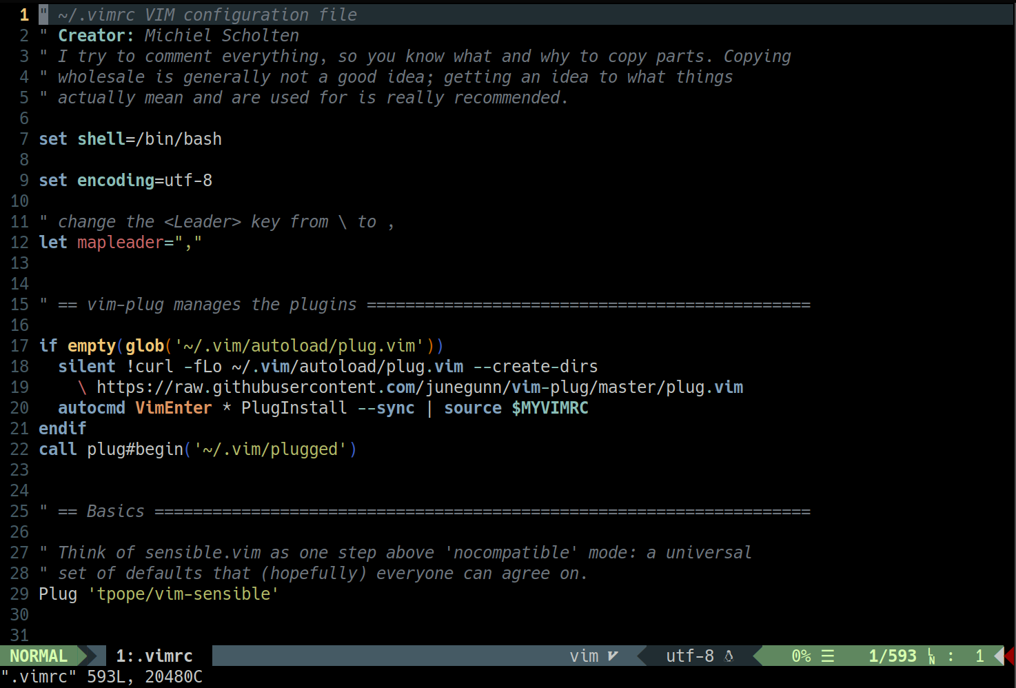 ~/.vimrc in terminal, themed