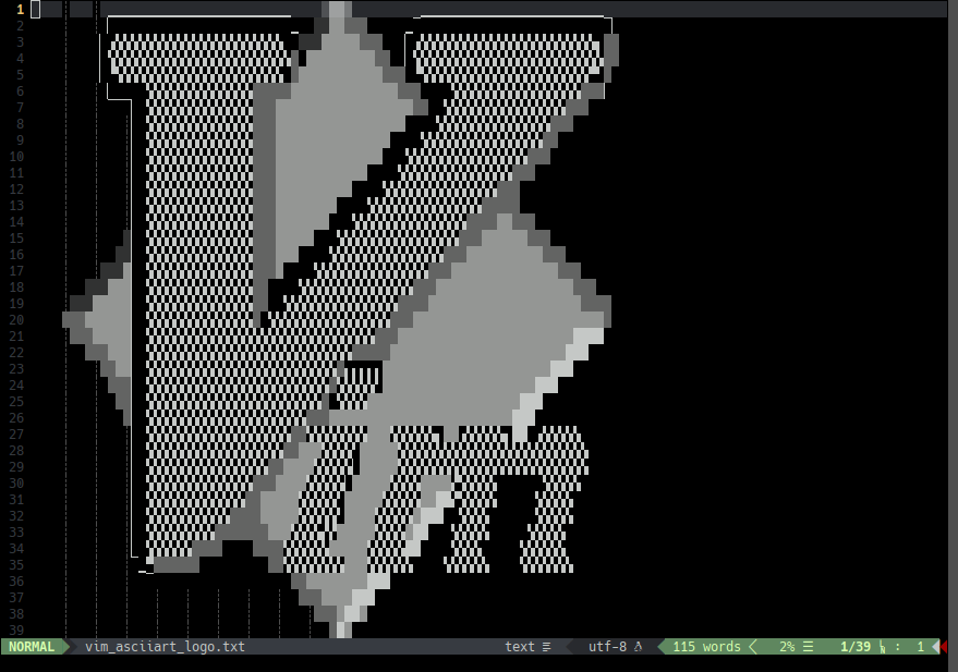 Screenshot of vim with its logo in ascii art