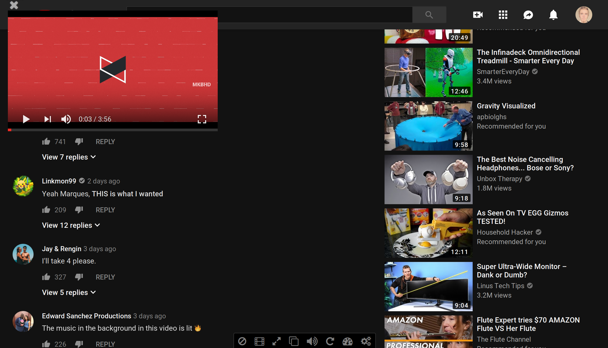 Screenshot of YouTube with the Enhancer for YouTube addon